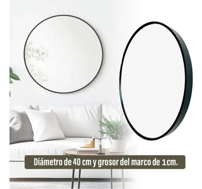 Espejo Redondo Circular 40 Cm Marco Hierro Negro