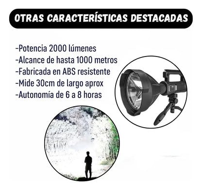 Linterna foco largo alcance Outter recargable USB + trípode