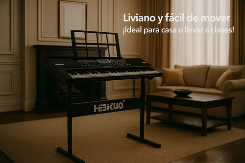 Pack Teclado Órgano Musical Con Micrófono+soporte De Teclado Negro