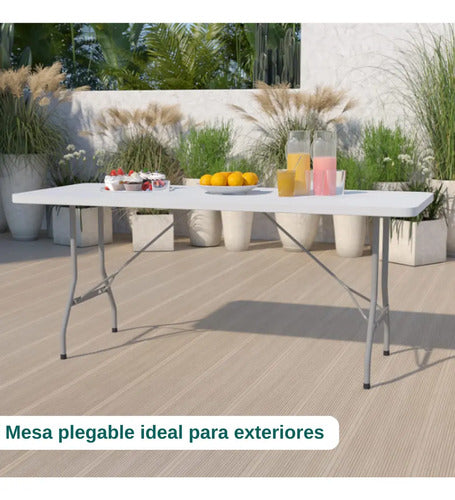 Mesa Plegable Tipo Valija Portable Plástica 180cm Blanca Blanco