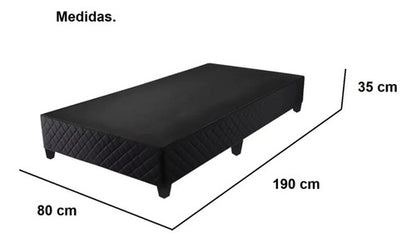 Sommier Box Capitoneado Una Plaza Colchón De Espuma 17d Color Negro