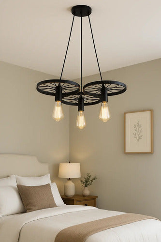 Lampara Colgante Techo Retro Decorativo Ruedas Vintage Led Negro