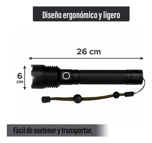 Linterna Tactica Led Recargable 500 Lumens 300 Metros Blanco Negro