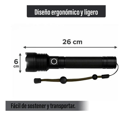 Linterna Tactica Led Recargable 500 Lumens 300 Metros Blanco Negro