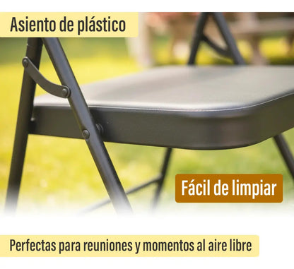 Pack 4 sillas plegables reforzadas para jardin exterior negro lisa