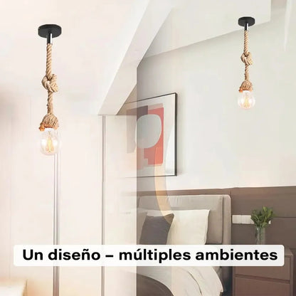 Lampara colgante de techo cuerda rustica industrial marrón