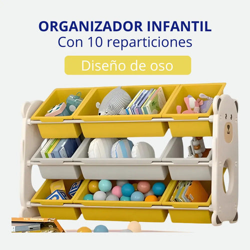 Organizador Plástico 10 Reparticiones Con Diseño P/niños Color Blanco Piccoly Cajonera