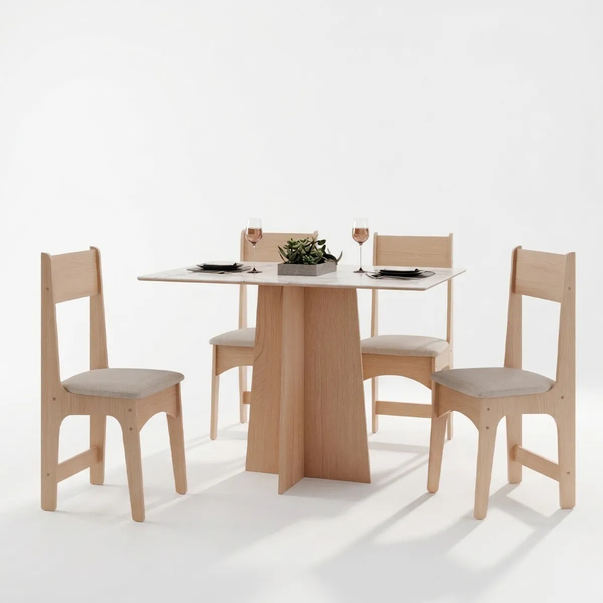 Juego de comedor Sara 4 sillas tapizadas mesa de living marrón