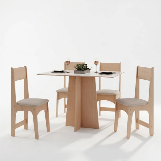 Juego de comedor Sara 4 sillas tapizadas mesa de living marrón