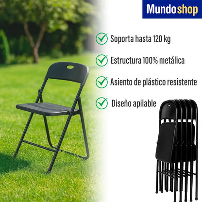 Pack 4 sillas plegables reforzadas para jardin exterior negro lisa