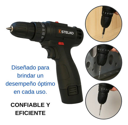 Taladro Atornillador Inalámbrico Recargable 12v Stelko Negro 50hz 60hz
