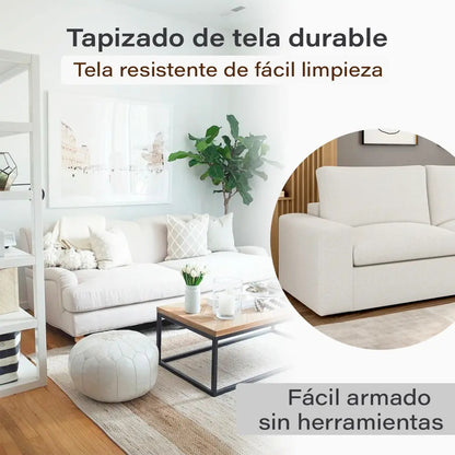Sillón sofá living 2 cuerpos Litus compactado en caja beige