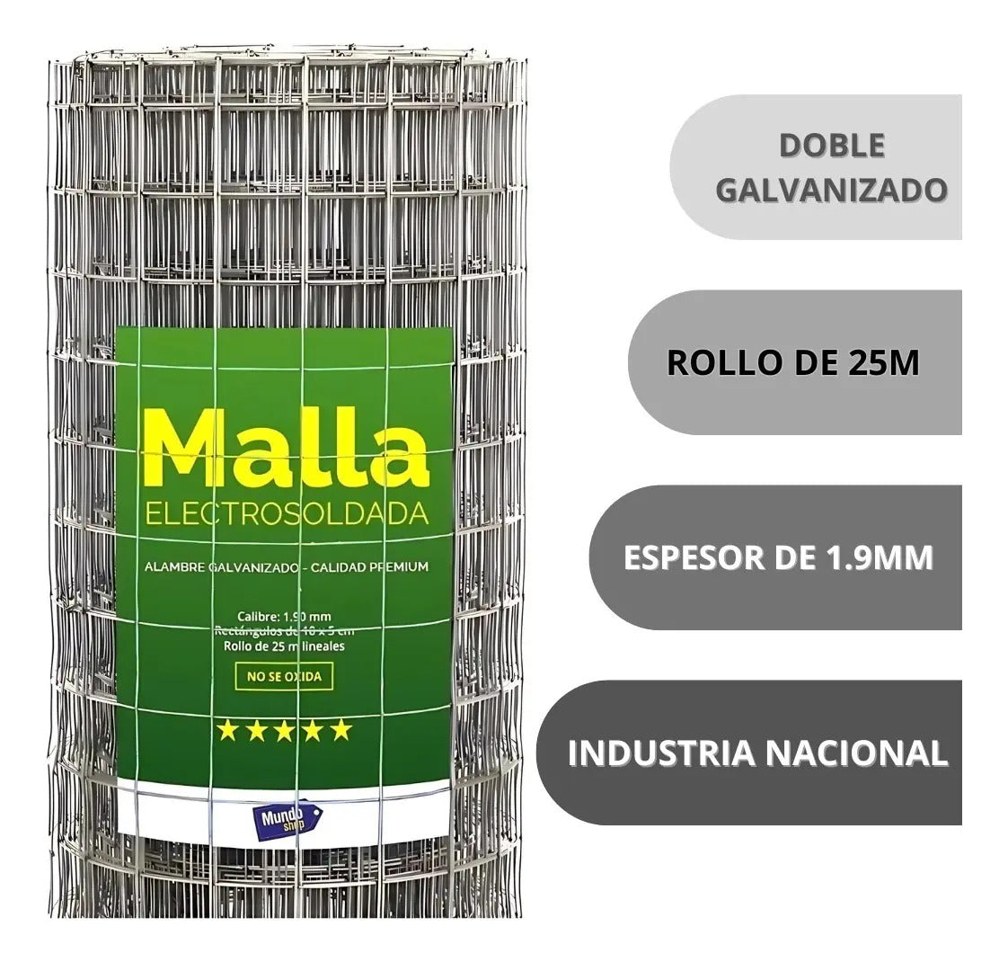 Tejido malla electrosoldada galvanizada rollo 1.0m x25 mts alumino