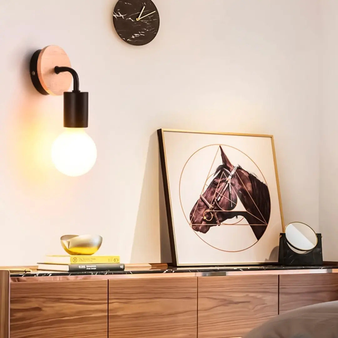 Pack aplique portalamparas metal madera vintage + lampara