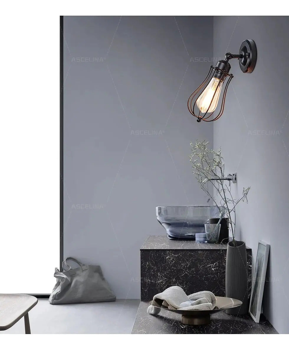 Aplique lampara pared jaula aplique vintage retro negro