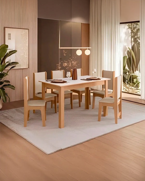 Juego de comedor Sara 6 sillas tapizadas mesa de living