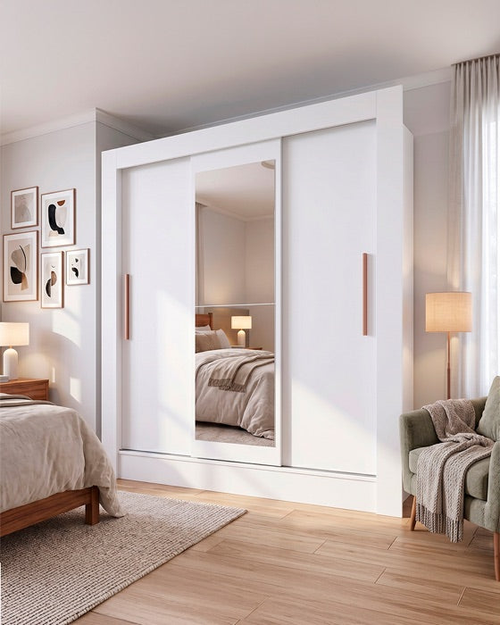 Ropero 3 Puertas Corredizas Bariloche Dormitorio Con Espejo Color Blanco